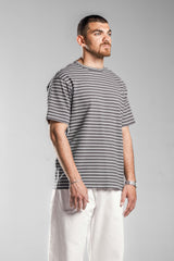 Grey×White STRIPED T-SHIRT