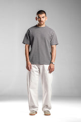 Grey×White STRIPED T-SHIRT