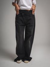 Washed Black JEANS WITH CROSSOVER WAIST