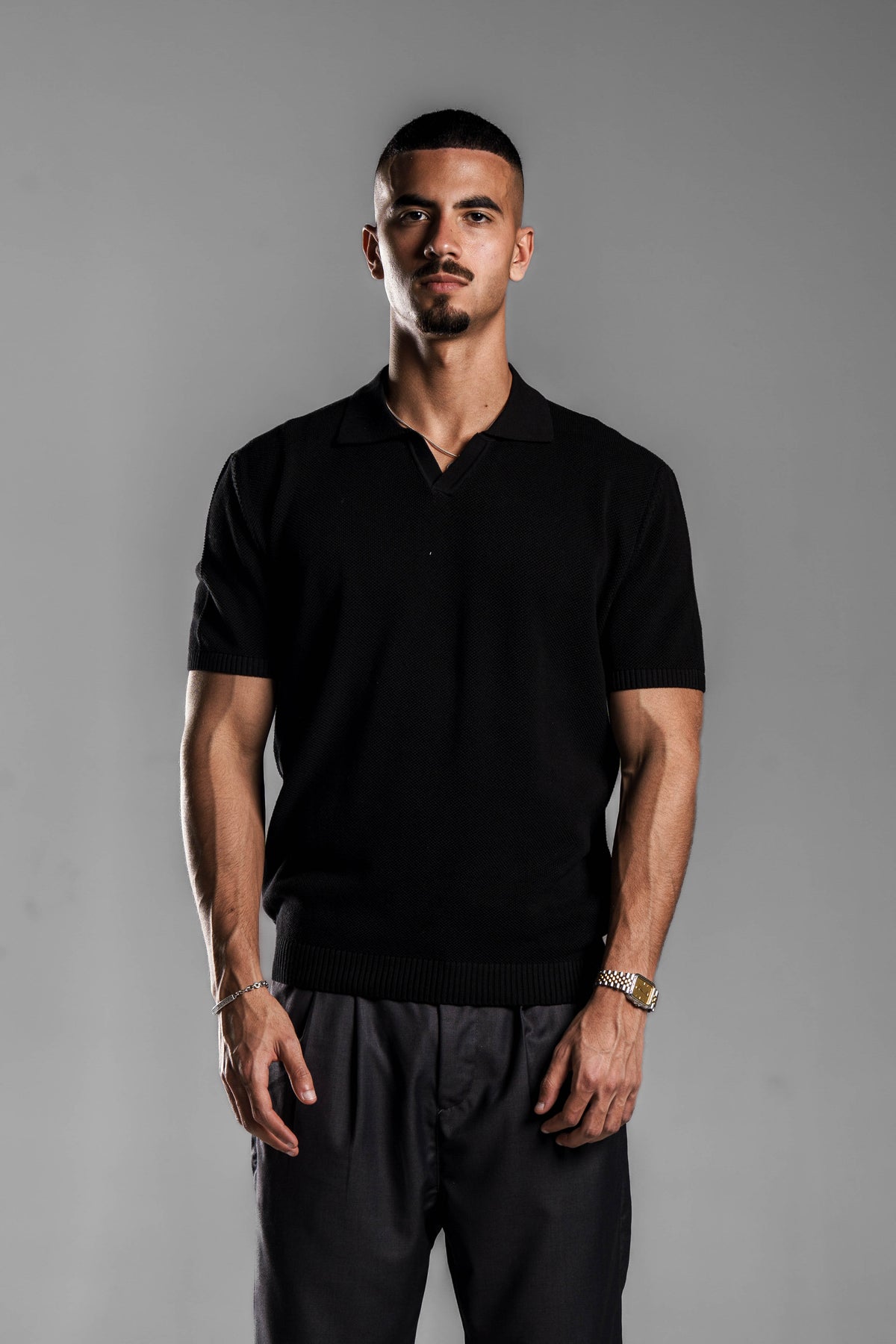 Black Knitted Polo T.shirt