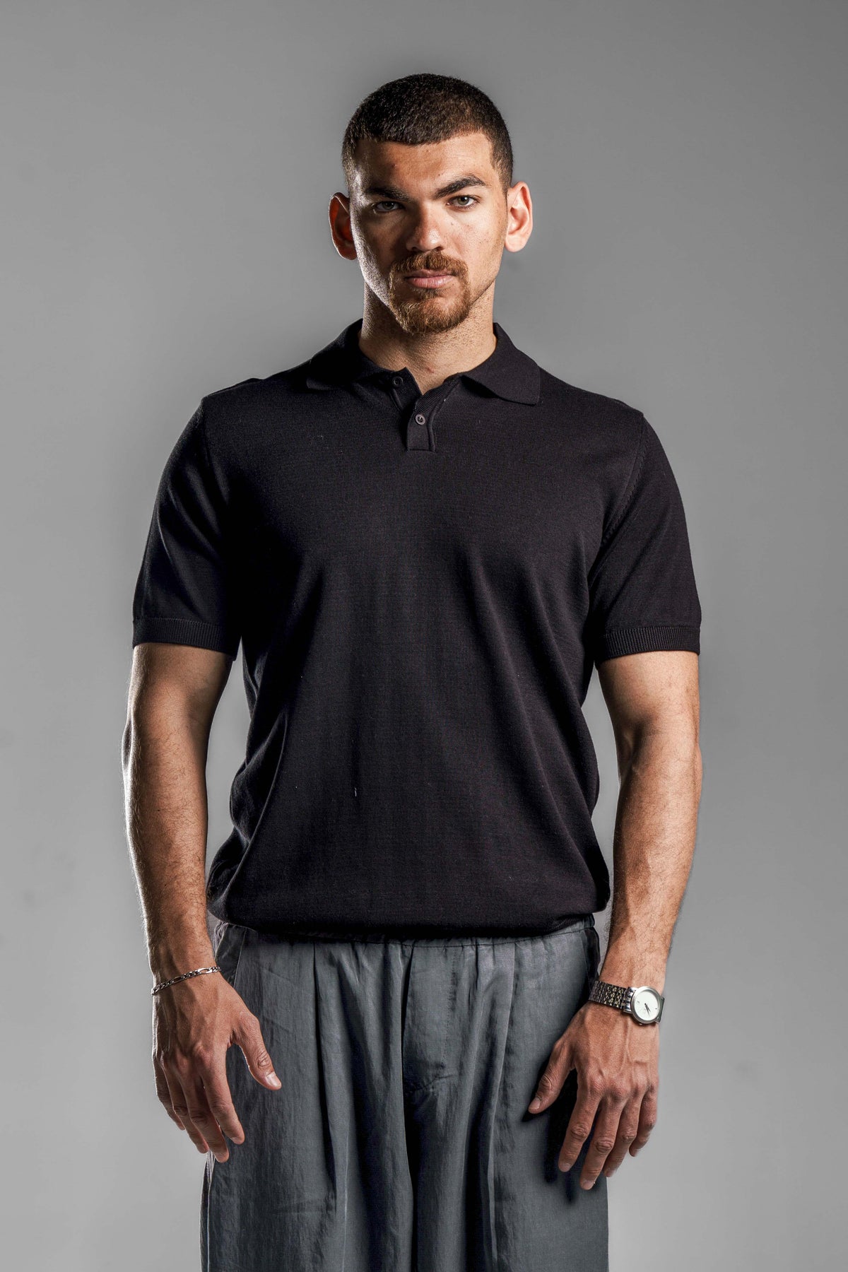 Black Knitted Polo T.shirt