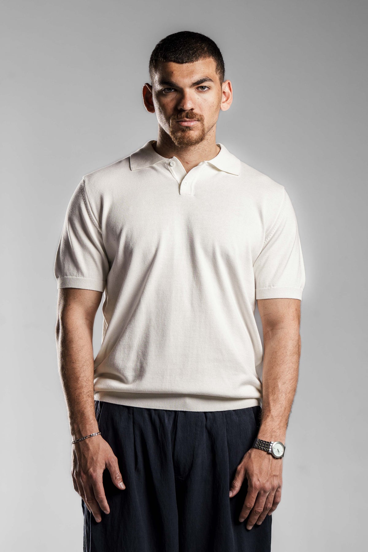 White Knitted Polo T.shirt