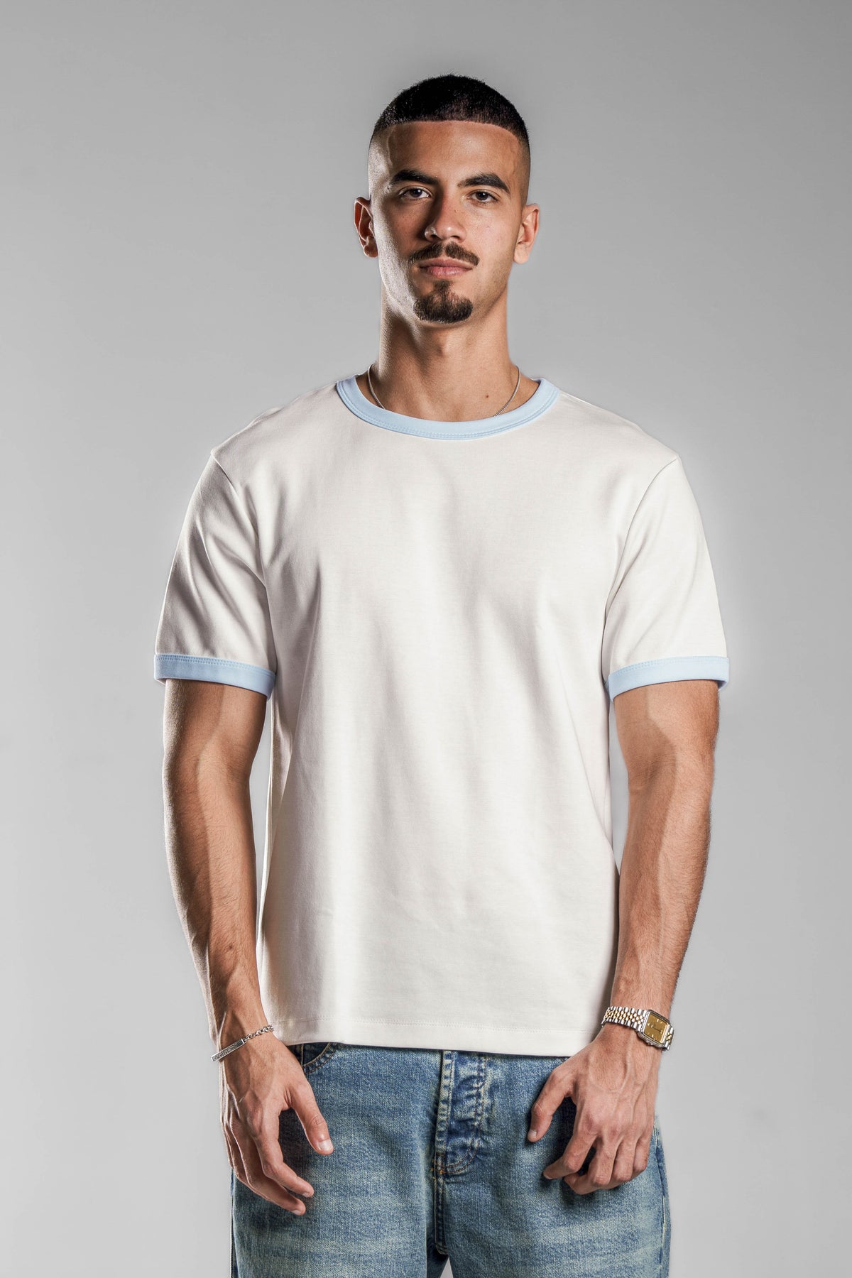 White×Baby Blue Ringer T.shirt