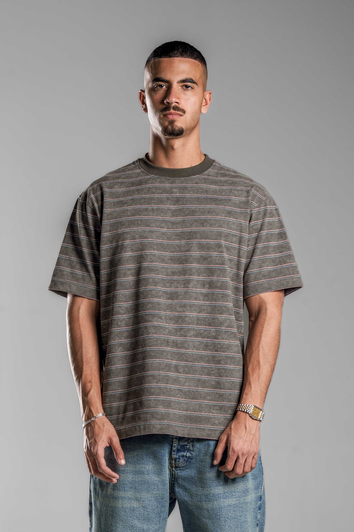 Brown×Pink STRIPED T-SHIRT