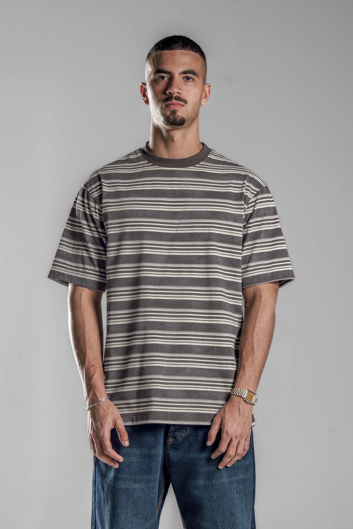 Brown×Beige STRIPED T-SHIRT