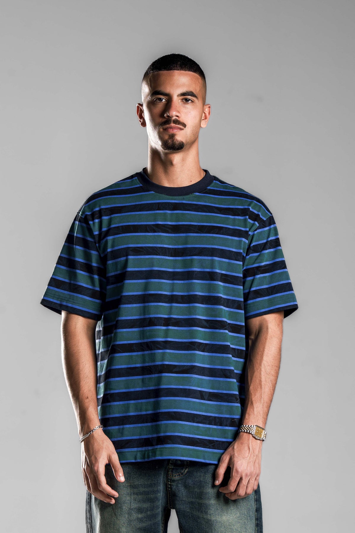 Green×Blue STRIPED T-SHIRT