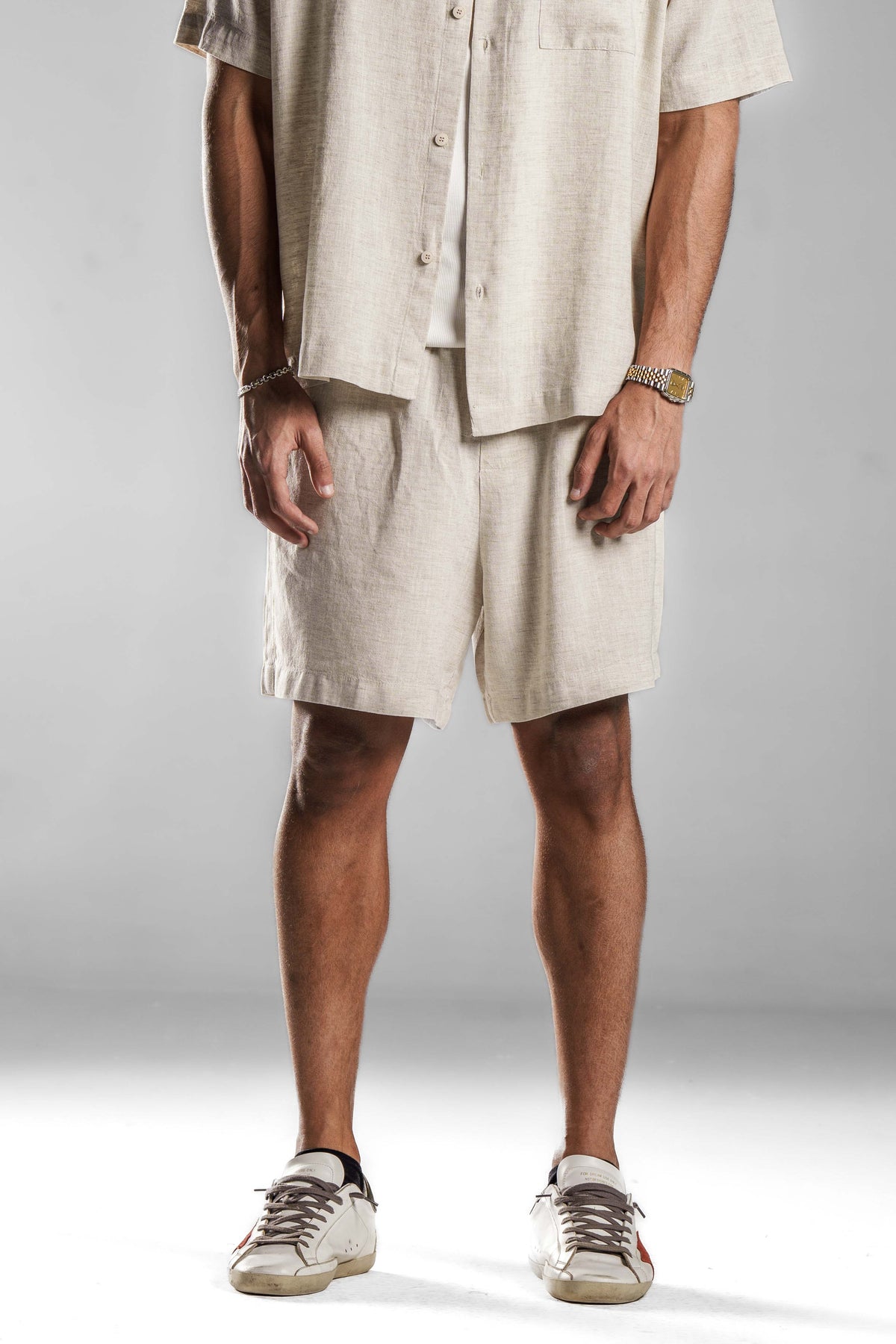 Beige LINEN SHORTS