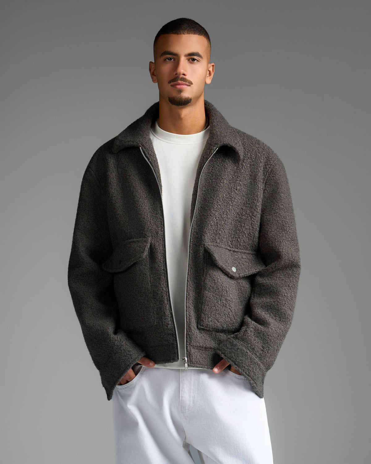 Grey Wool Effect Jacket
