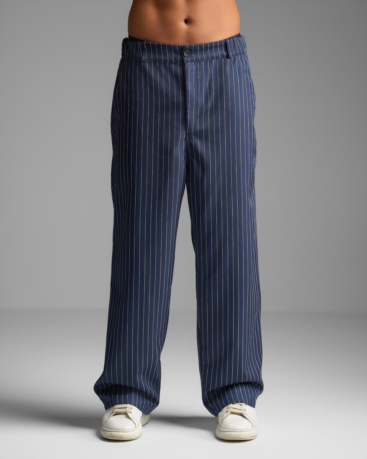 Navy Blue Pinstriped Trousers